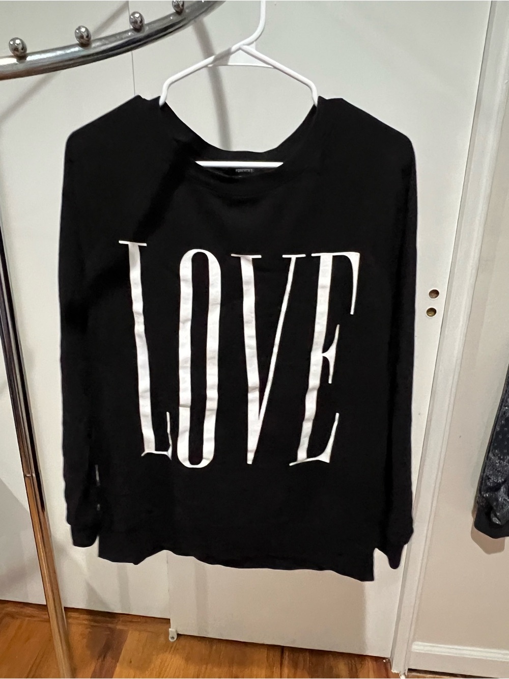 Forever 21 Black Long-Sleeve Top with White LOVE Graphic